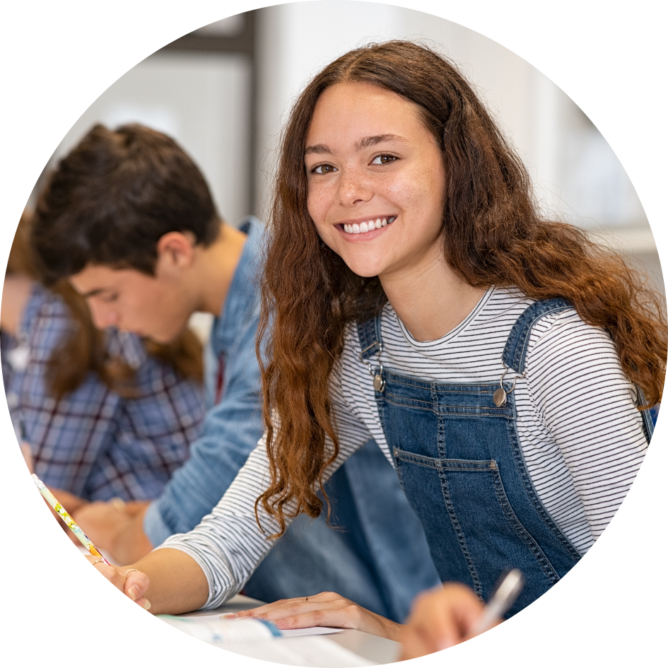 happy high school girl in class